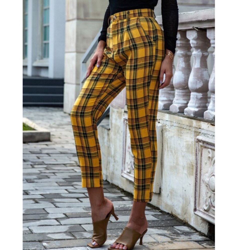 SHEIN Yellow Plaid Pants
